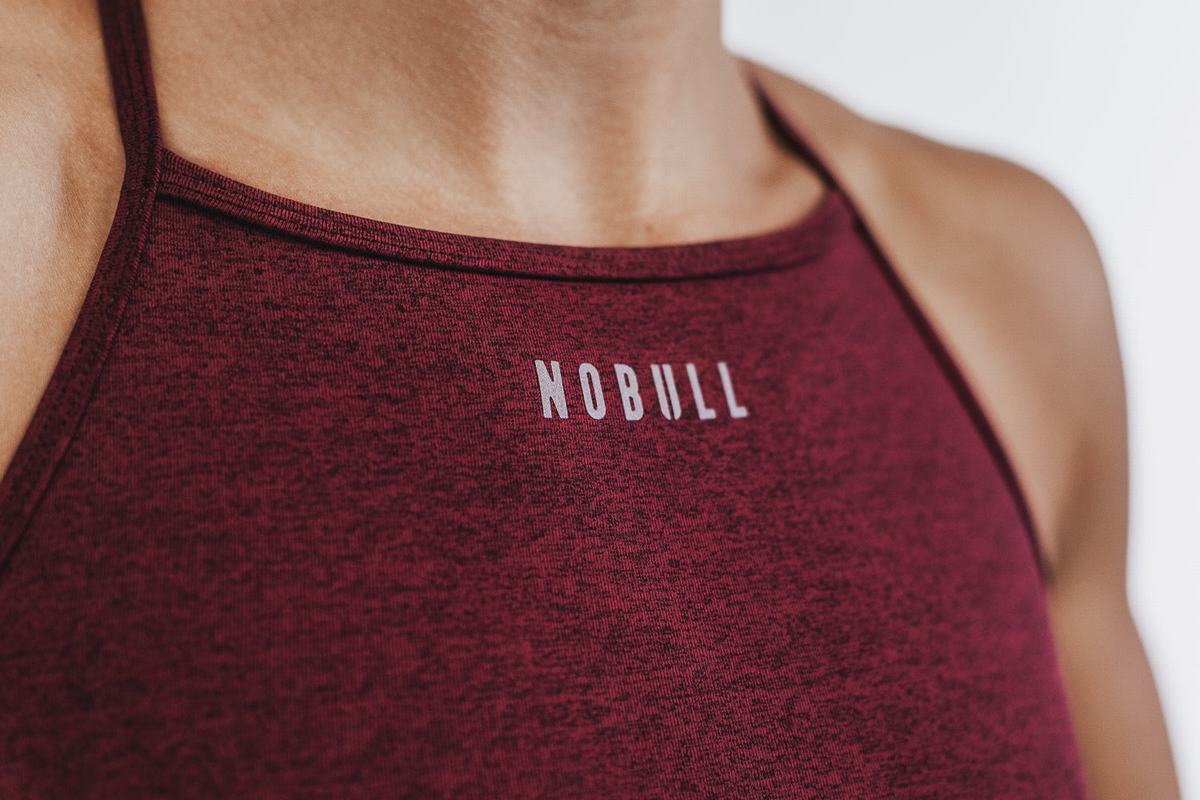 Nobull High-Neck Plush Heather Women's Sports Bras Dark Red | Australia (MO0642)